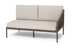 "Канны" левый модуль плетеный из роупа, каркас алюминий коричневый (RAL8016) муар, роуп коричневый круглый, ткань бежевая 035