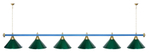 Лампа STARTBILLIARDS 6 пл. (плафоны зеленые,штанга золотая,фурнитура золото)