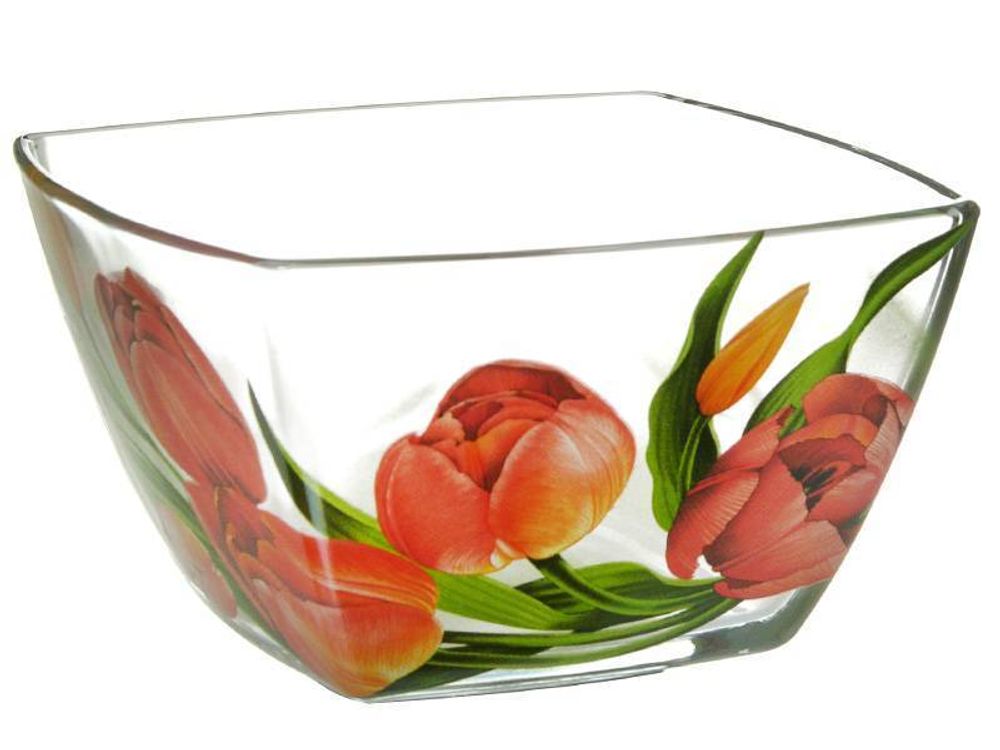 Салатник 12,5см квадратный Маки, тюльпаны