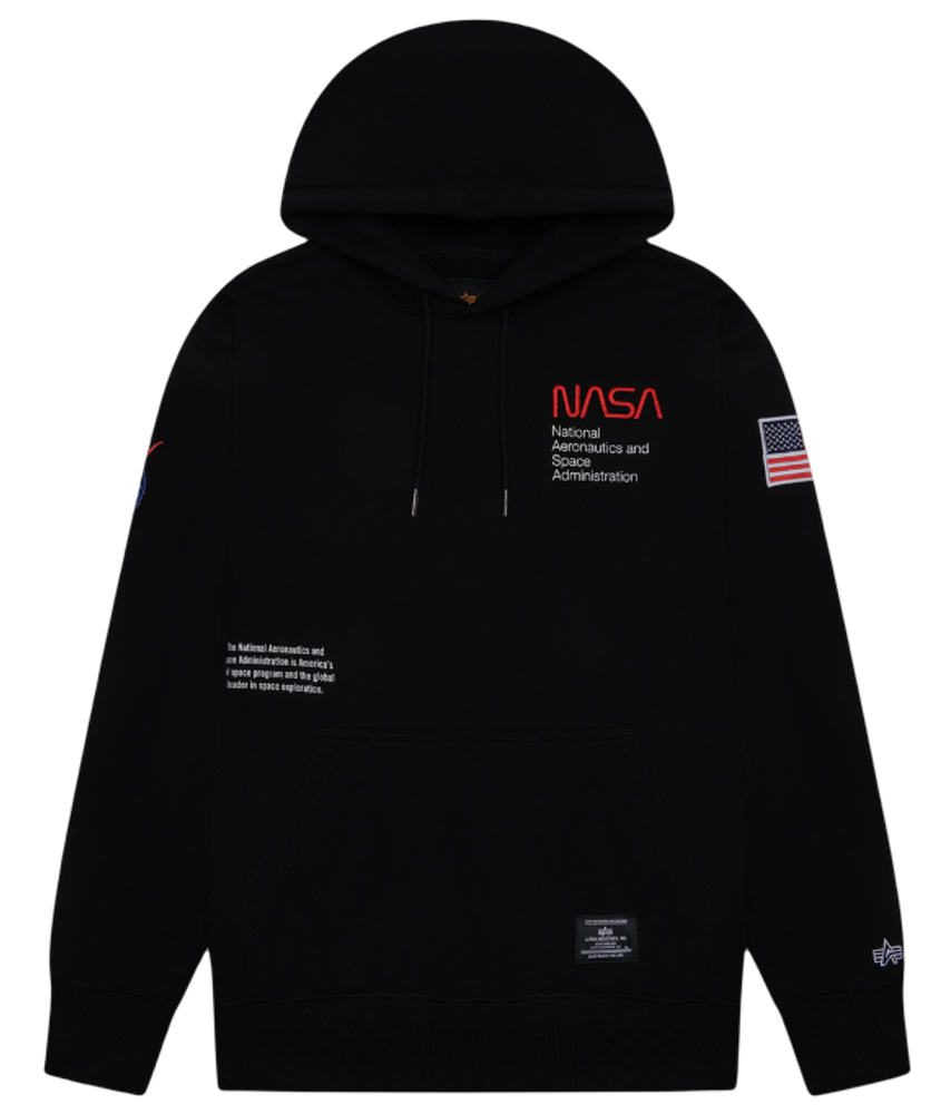 Толстовка Alpha Industries NASA Worm Logo Hoodie (Чёрная)