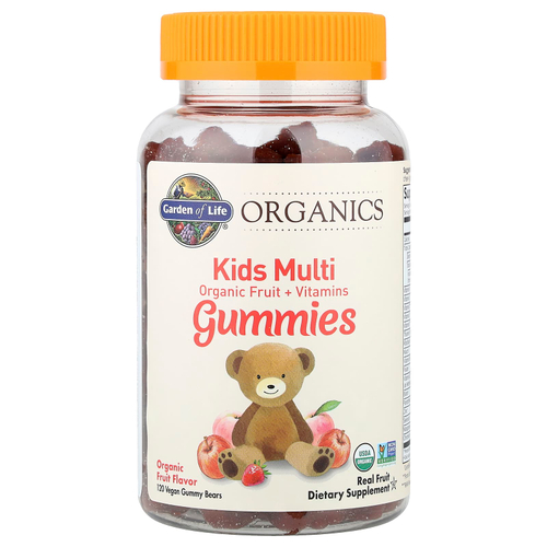 Garden of Life, Organics, мультивитаминные жевательные таблетки для детей, органические фрукты и витамины, вкус фруктов, 120 веганских жевательных мишек