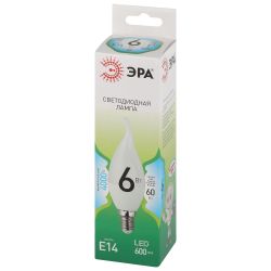 Лампа светодиодная ЭРА GREEN LINE LED BXS-6W-840-E14 GL E14 6 Вт свеча на ветру яркий белый свет | Лампы cветодиодные Свеча (B/C)