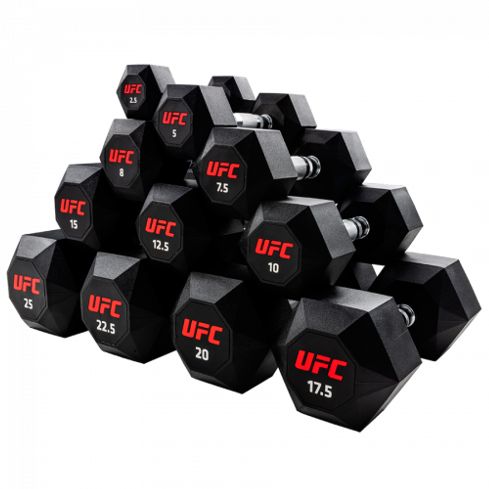 Комплект обрезиненных октагональных гантелей 10 пар от 2,5 до 25кг UFC