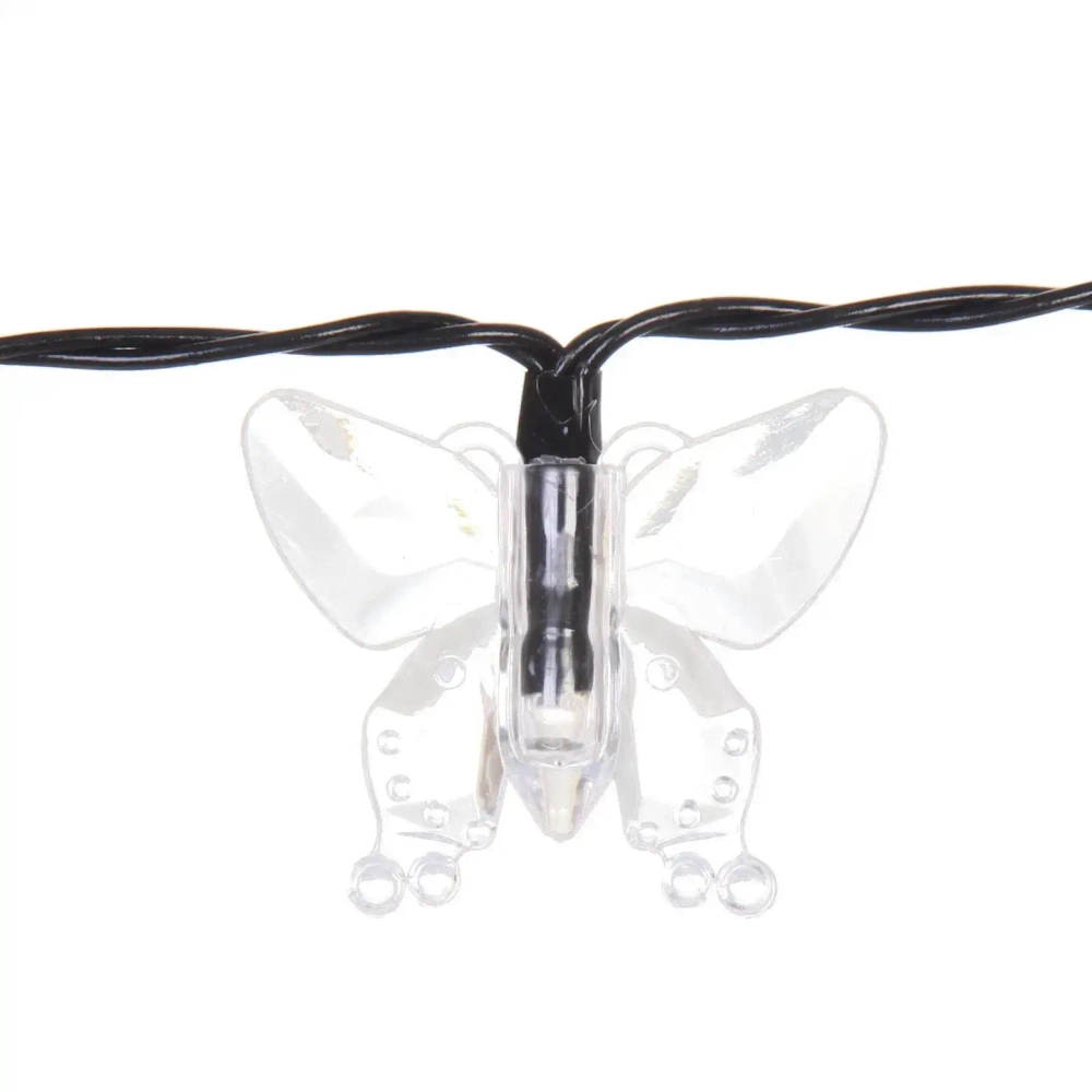 Гирлянда для улицы «Бабочка» 3 м 20 ламп LED чёрный провод, 2 реж.,IP-55, Теплый белый (солнечная батарея)