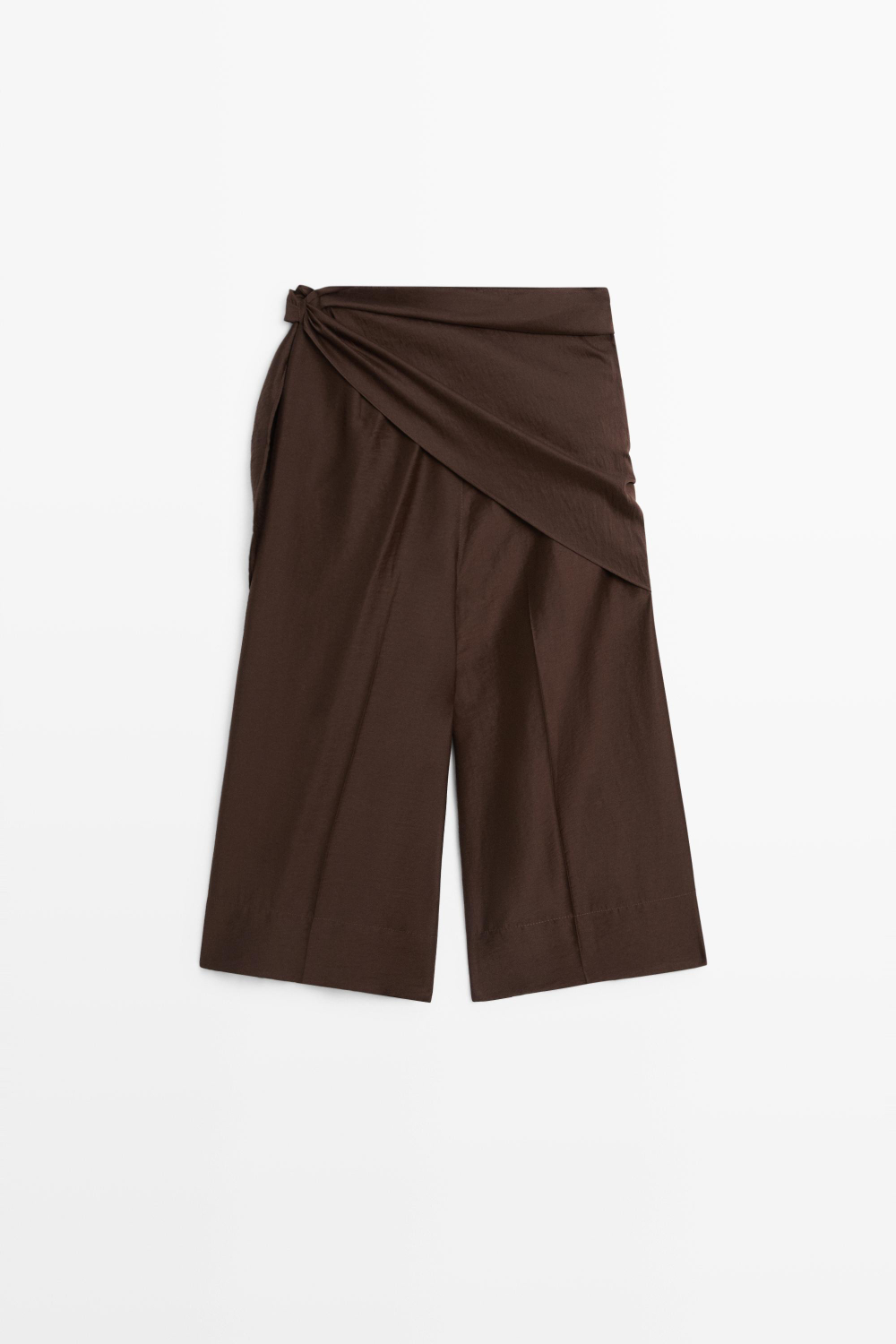 Massimo Dutti Удлиненные струящиеся шорты с платком, шоколадный