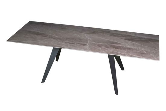 Стол "РЕЙН" 160-240, керамика Italian Light Grey глянцевый, опоры черный муар