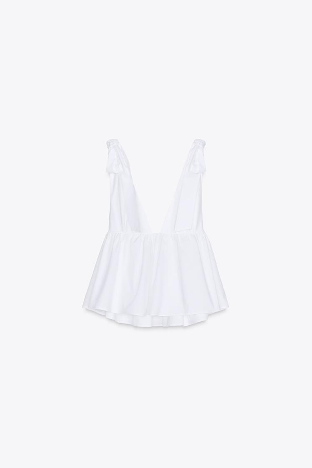 ZARA ТОП ИЗ ПОПЛИНА С БАНТАМИ, БЕЛЫЙ