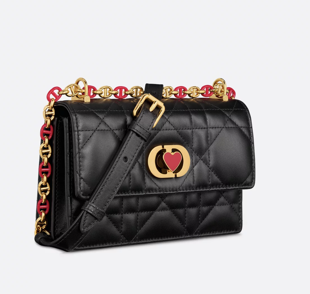 Сумка Dior Miss Caro Mini черная из ягнячьей кожи с цепочкой и сердцем