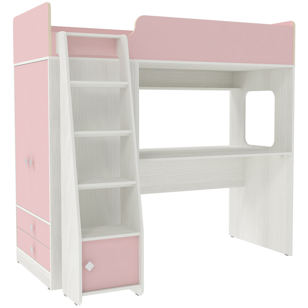Кровать-чердак КарИВи Л-Ф607.1 75х190 Белое Дерево Розовый