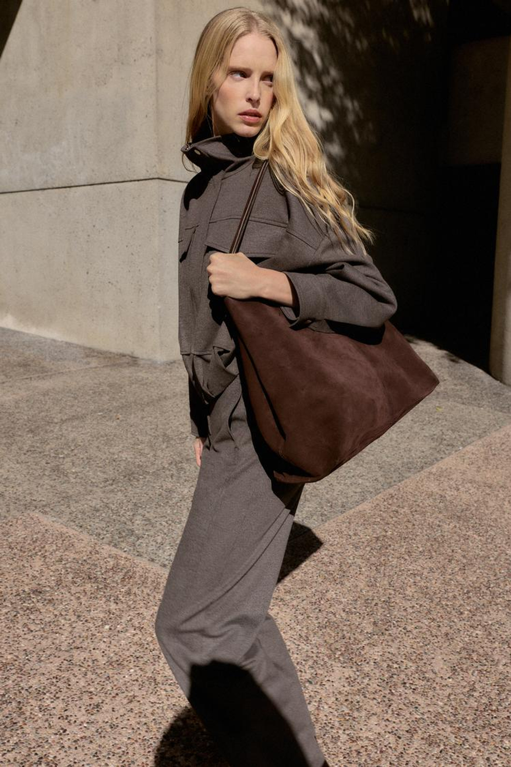 ZARA БОМБЕР С ВОРОТНИКОМ-СТОЙКОЙ, КОРИЧНЕВЫЙ МЕЛАНЖ