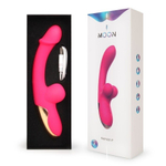 Розовый изогнутый вибромассажёр с имитацией мошонки - 20,4 см.