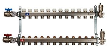 Коллектор Stout 1"x3/4" 12 контуров для радиаторного отопления из нержавеющей стали SMS-0912-000012