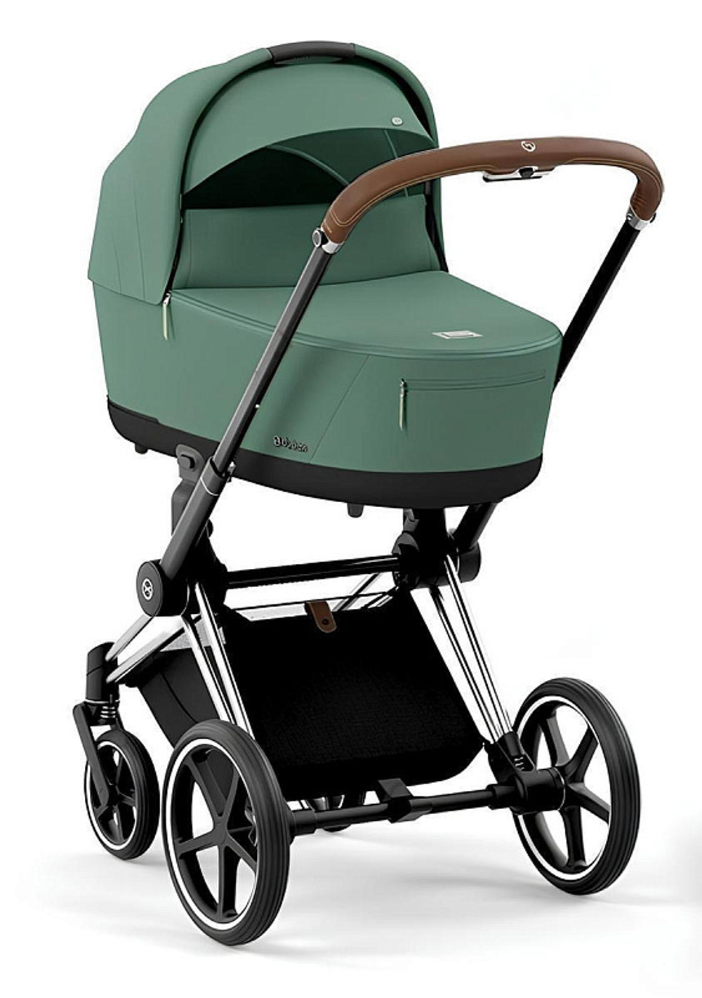 Коляска для новорожденных Cybex Priam IV Chrome Brown Leaf Green
