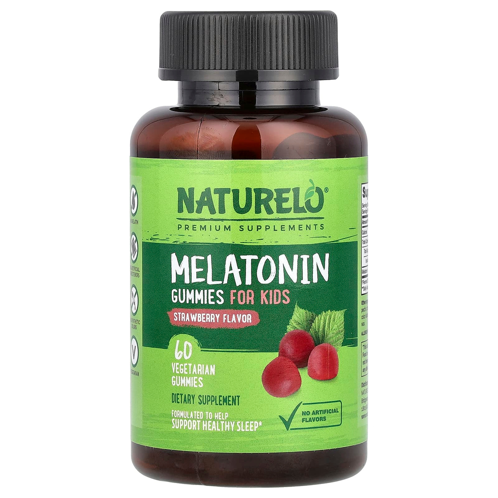 NATURELO, Жевательные мармеладки с мелатонином, для детей, с клубникой, 1 мг, 60 вегетарианских жевательных мармеладок