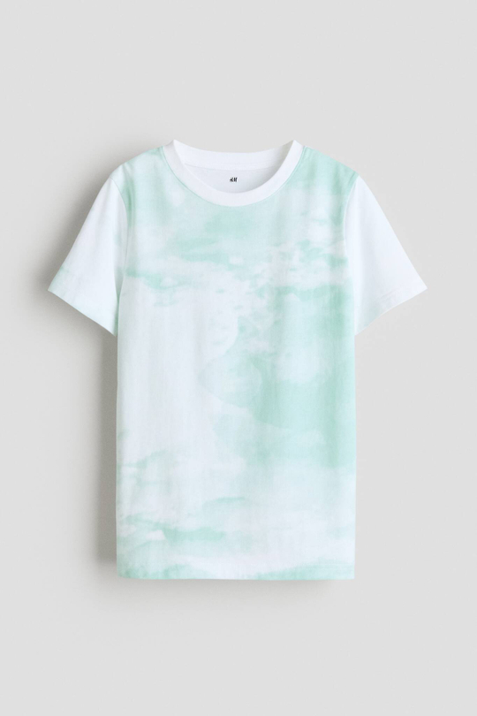 H&M Футболка из хлопка с принтом, светло-бирюзовый
