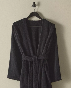 ZARA HOME ХАЛАТ ИЗ ХЛОПКА С КАПЮШОНОМ, ЧЕРНЫЙ