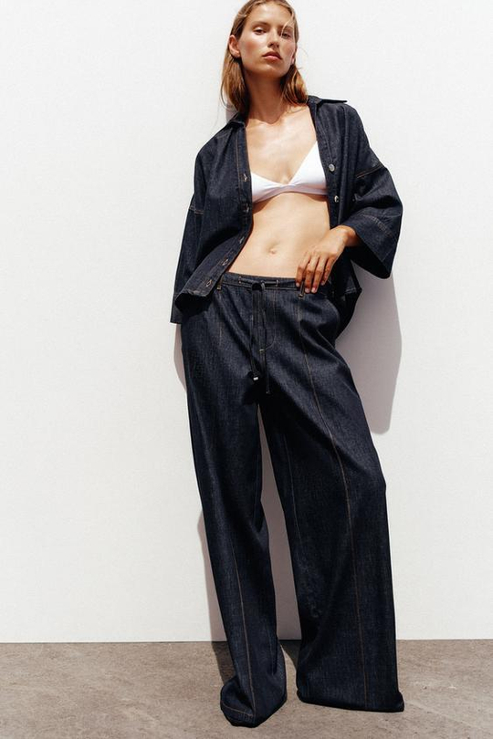 ZARA ДЖИНСЫ-ДЖОГГЕРЫ Z1975 WIDE-LEG С ВЫСОКОЙ ПОСАДКОЙ, СИНИЙ