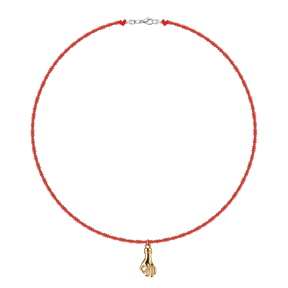 MANIOVICH Red Beads Necklace with Hand Pendant