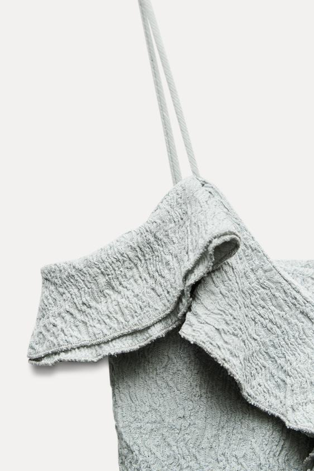 ZARA УКОРОЧЕННЫЙ ТОП ИЗ РЕЛЬЕФНОЙ ТКАНИ С ВОЛАНАМИ, ВОДЯНИСТЫЙ ЗЕЛЕНЫЙ