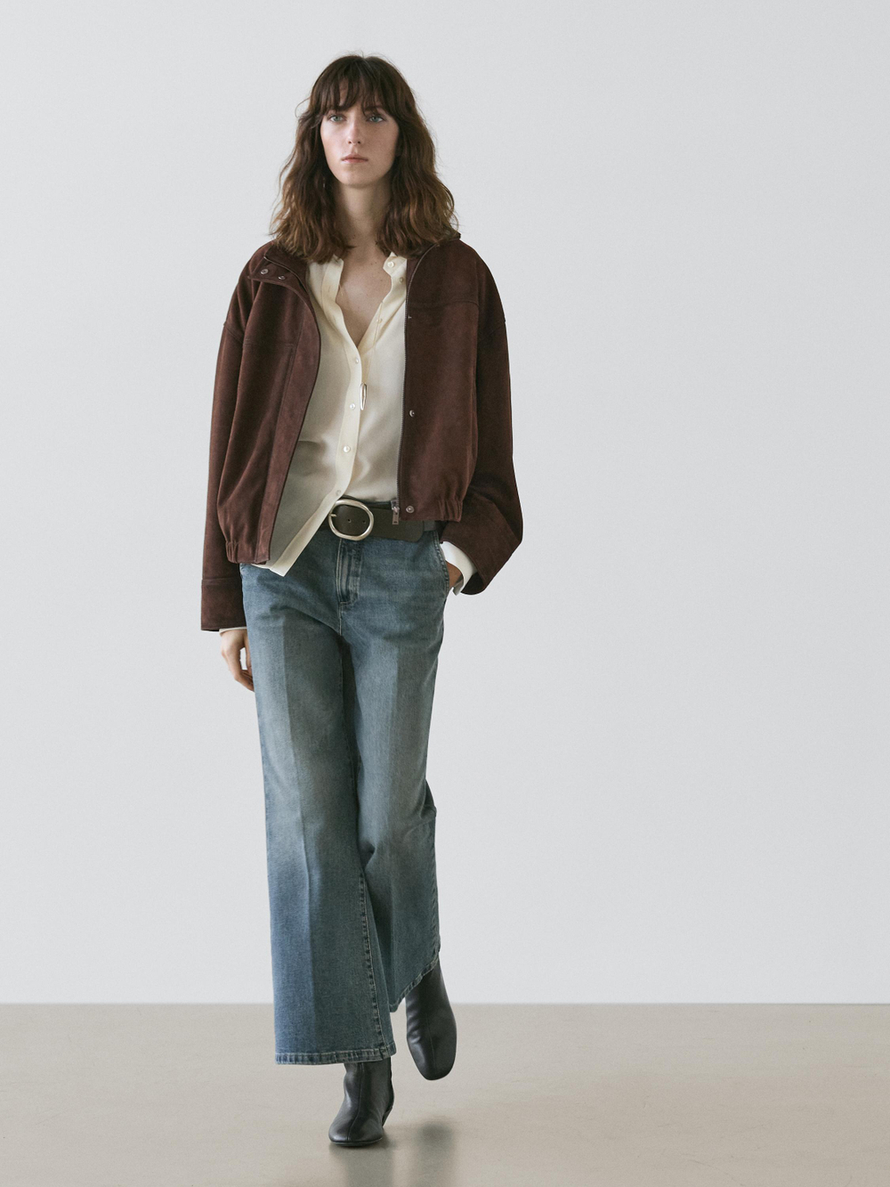 Massimo Dutti Джинсы-клеш со средней посадкой, средне-синий