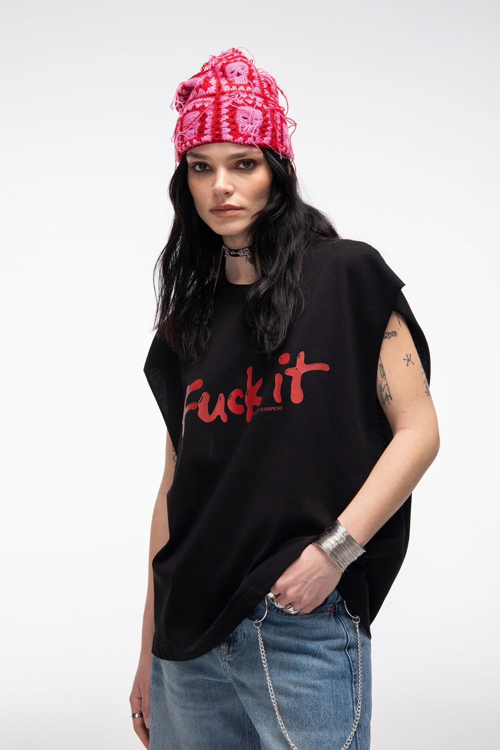 Купить Футболка Kraizy Stripes Без рукавов Fuck It черная Футболка Kraizy Stripes Без рукавов Fuck It черная