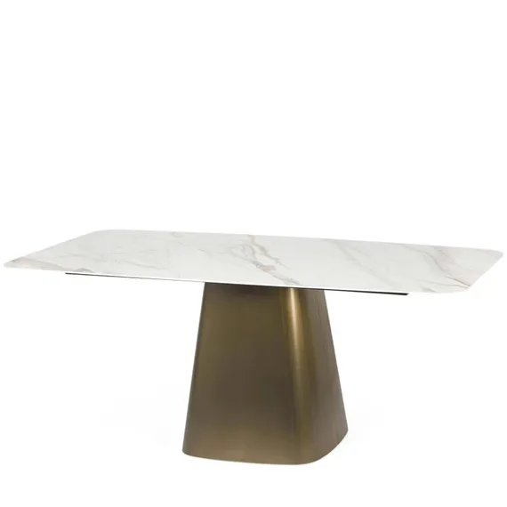 Обеденный стол Koln 180x90 см, белая керамика, золотистая ножка