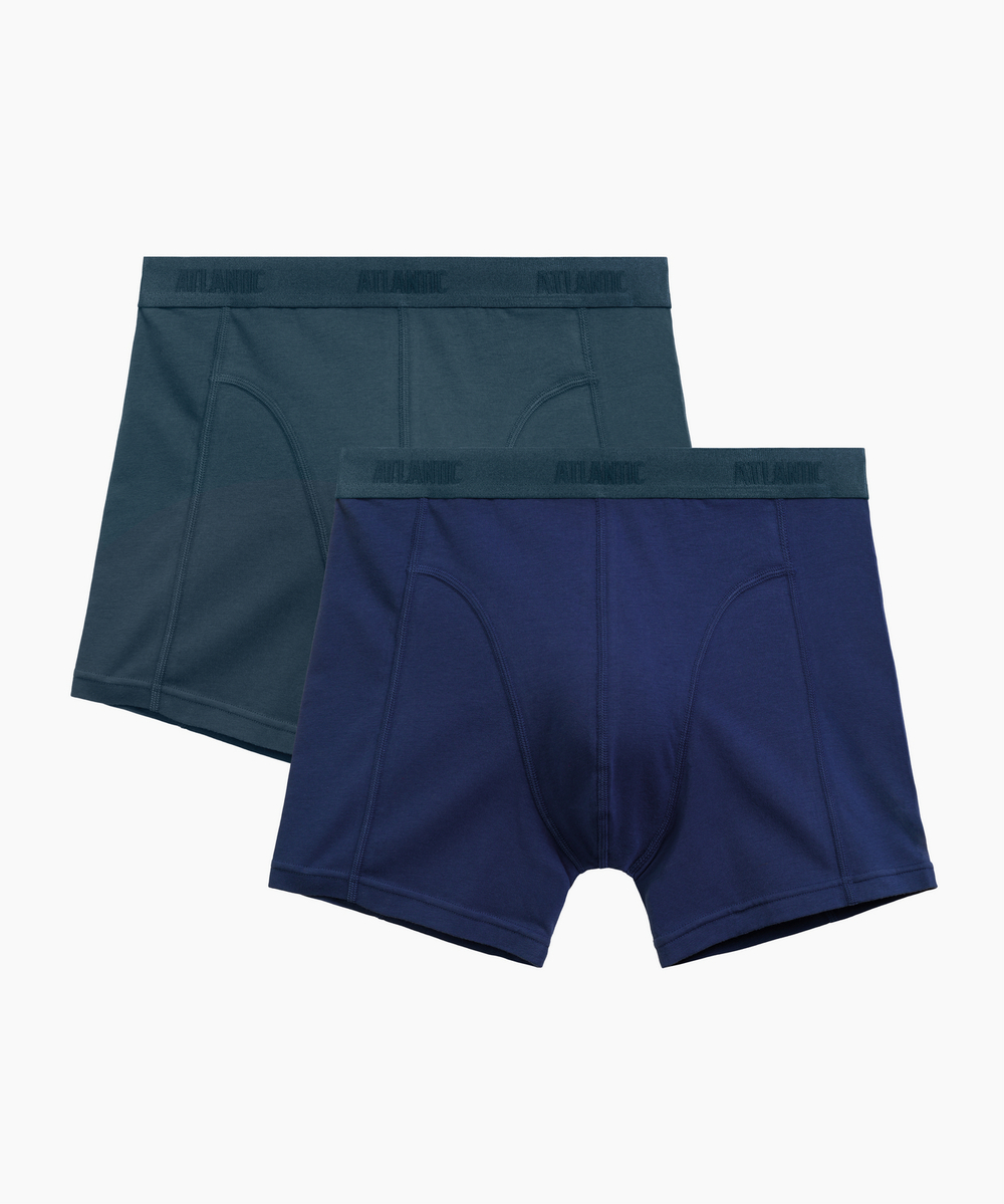 Мужские трусы шорты удлиненные Atlantic, набор 2 шт., хлопок, сине-зелёные + тёмно-голубые, 2MH-175