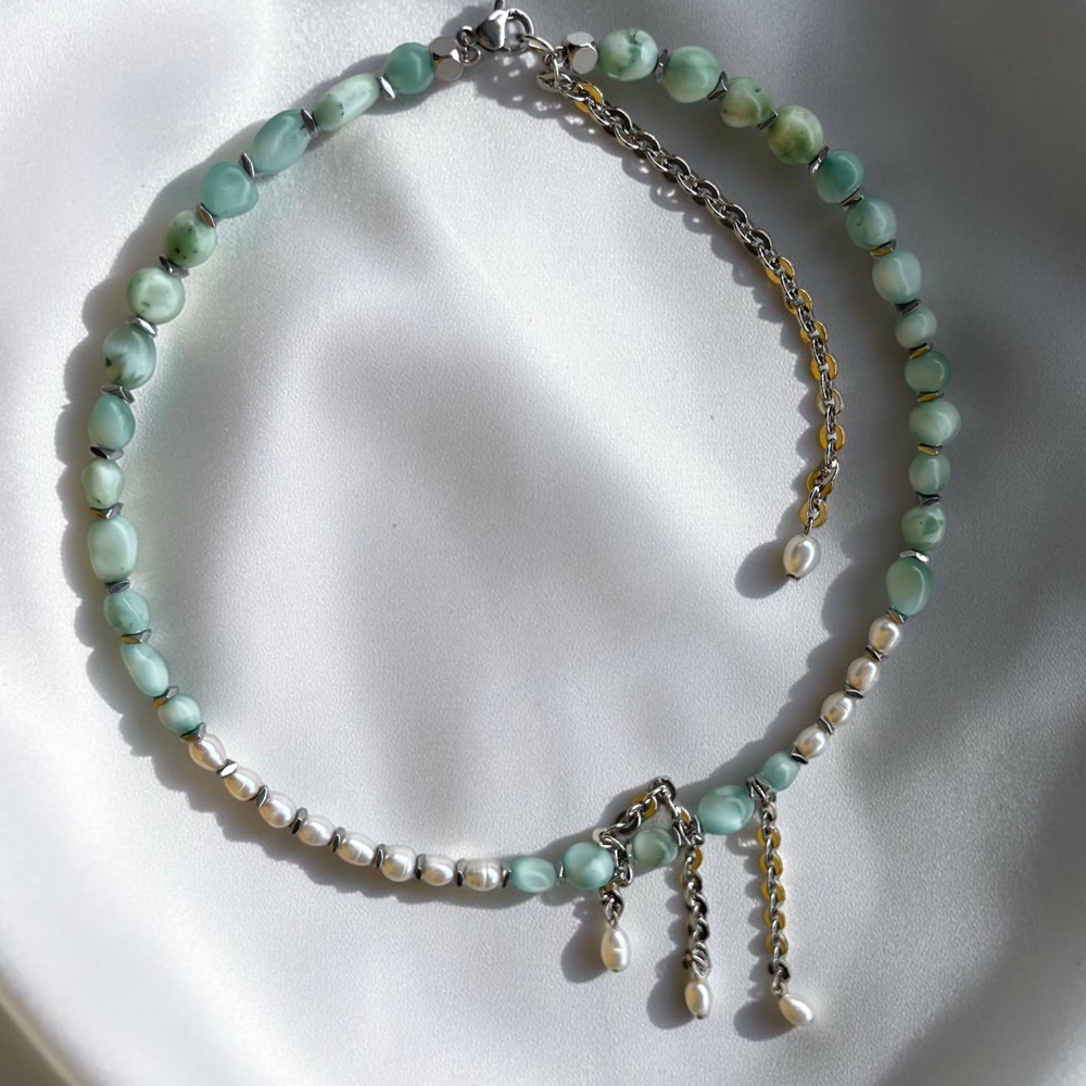 Браслет-обруч. Пектолит и Жемчуг