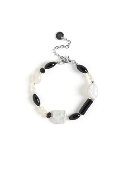 Браслет "Chess queen" с черным агатом Silver