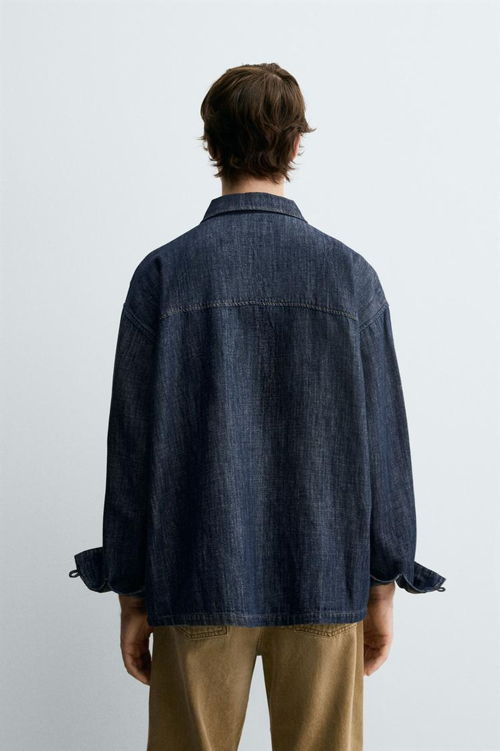 ZARА ДЖИНСОВАЯ РУБАШКА ИЗ ХЛОПКА И ЛЬНА, ВЫЦВЕТШИЙ СИНИЙ