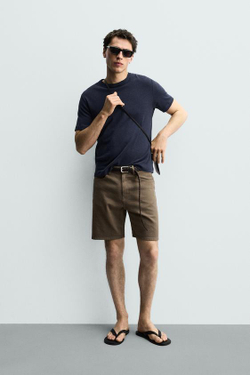 ZARA ДЖИНСОВЫЕ ШОРТЫ REGULAR FIT, КОРИЧНЕВЫЙ