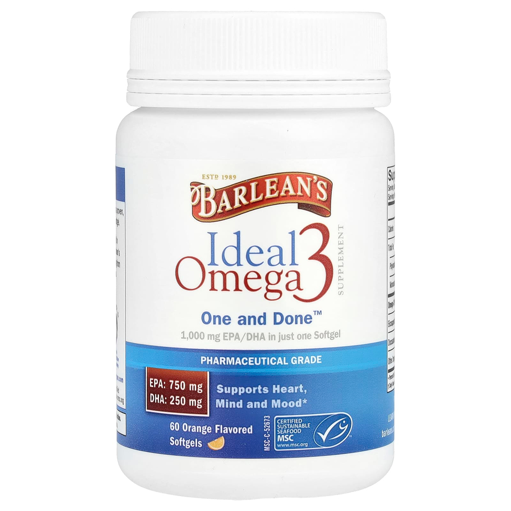 Barlean's, Ideal Omega 3, апельсин, 60 мягких таблеток