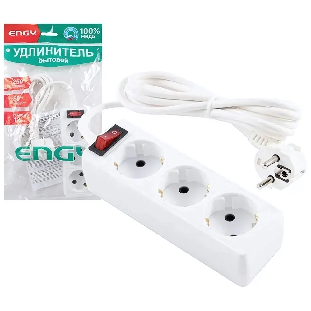 Удлинитель с выключателем ENGY Гранд 2мроз с/з (ПВС 3,75)