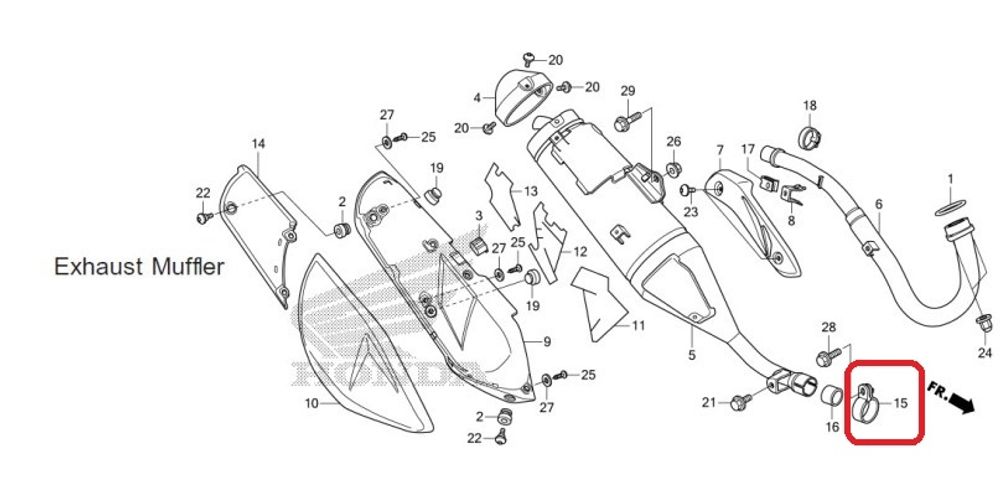 18373-KZZ-900. BAND, R. EX. PIPE. HONDA
