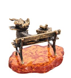 Народные промыслы AM-2959 Фигурка «Поросенок безудержное счастье» (латунь, янтарь)