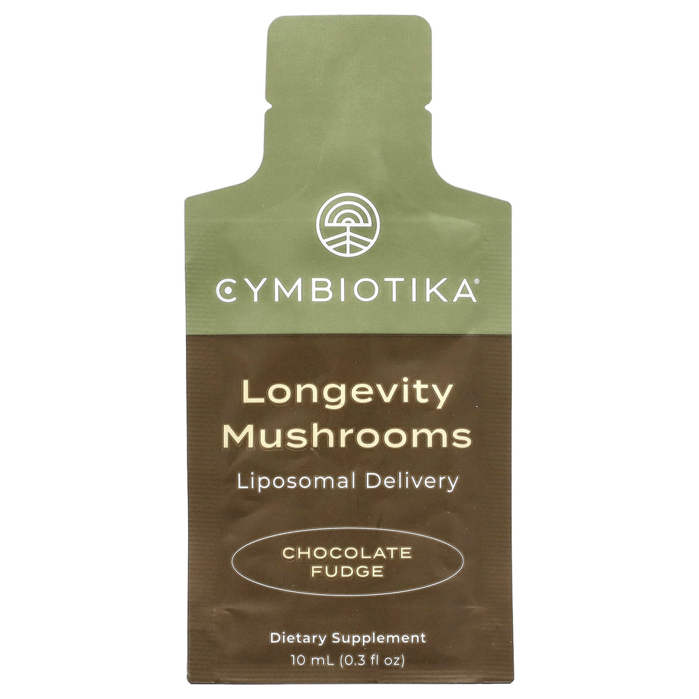Cymbiotika, Долголетие грибы, липосомальная доставка, шоколадная помадка, 30 пакетиков (10 мл) каждый