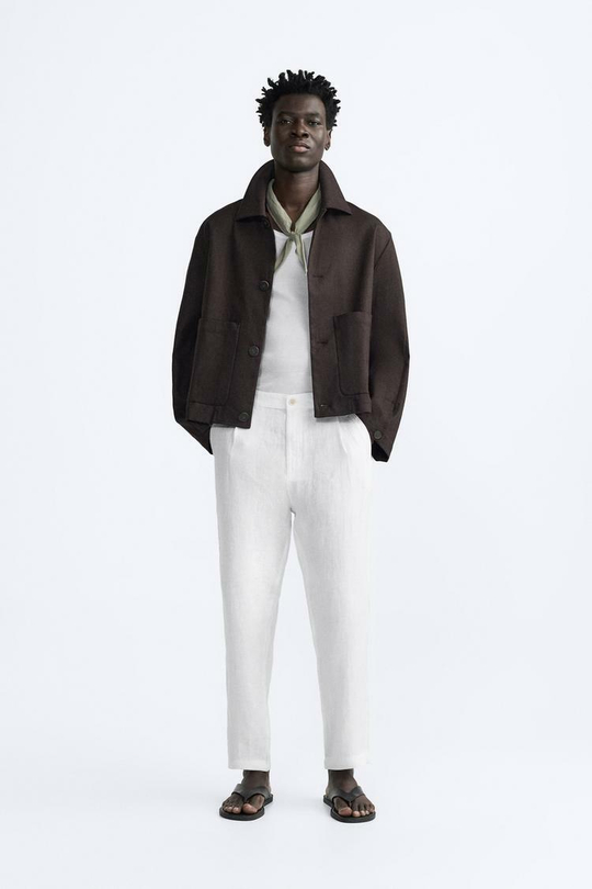 ZARA БРЮКИ ИЗ 100% ЛЬНА,  БЕЛЫЙ