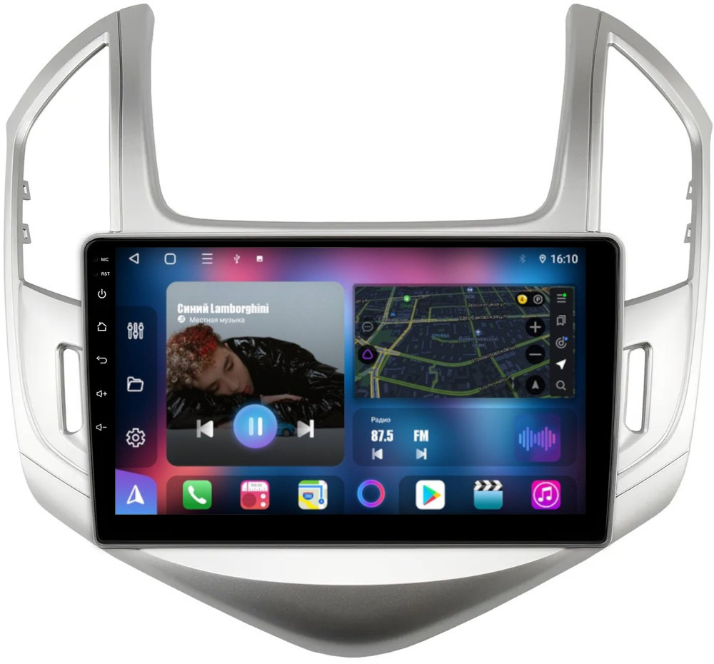 Магнитола для Chevrolet Cruze 2012-2015 (рамка серебро) - FarCar 261M монитор 9" QLED на Android 13, 8 ядер (TS18), CarPlay, 4G SIM-слот