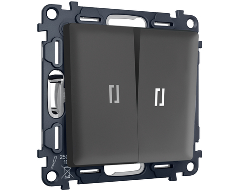 MA904055 Комплект механизма 2-кл выключателя с самовозвратом с подсветкой 5600K ALFA Графит Мягкое касание QUANT (AP9040, VM129, G14W)