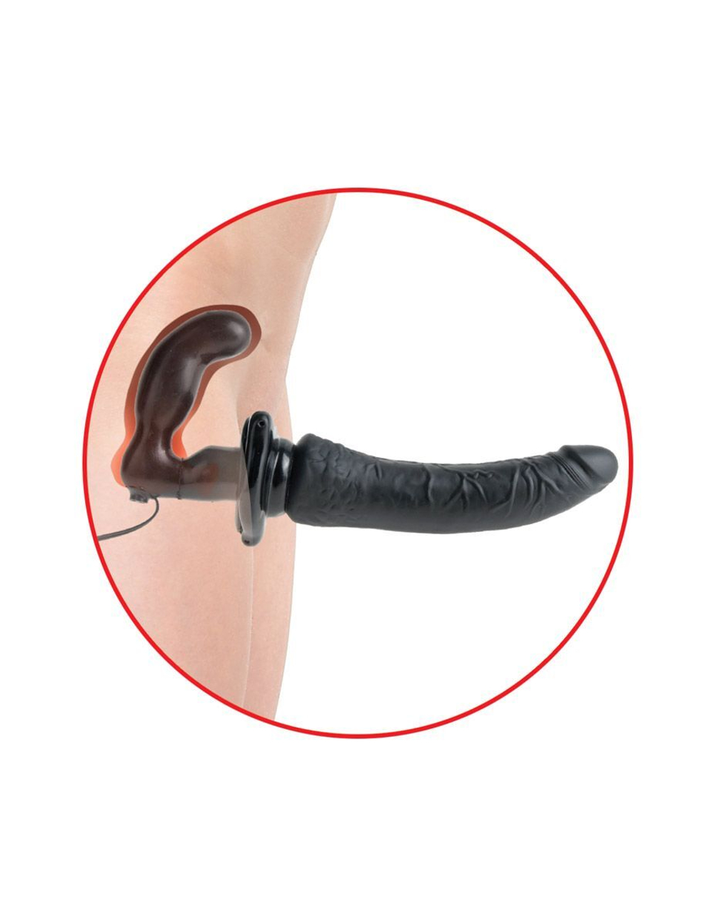 Черный страпон с вагинальной пробкой Deluxe Vibrating Penetrix Strap-On - 19 см. (Цвет: черный)