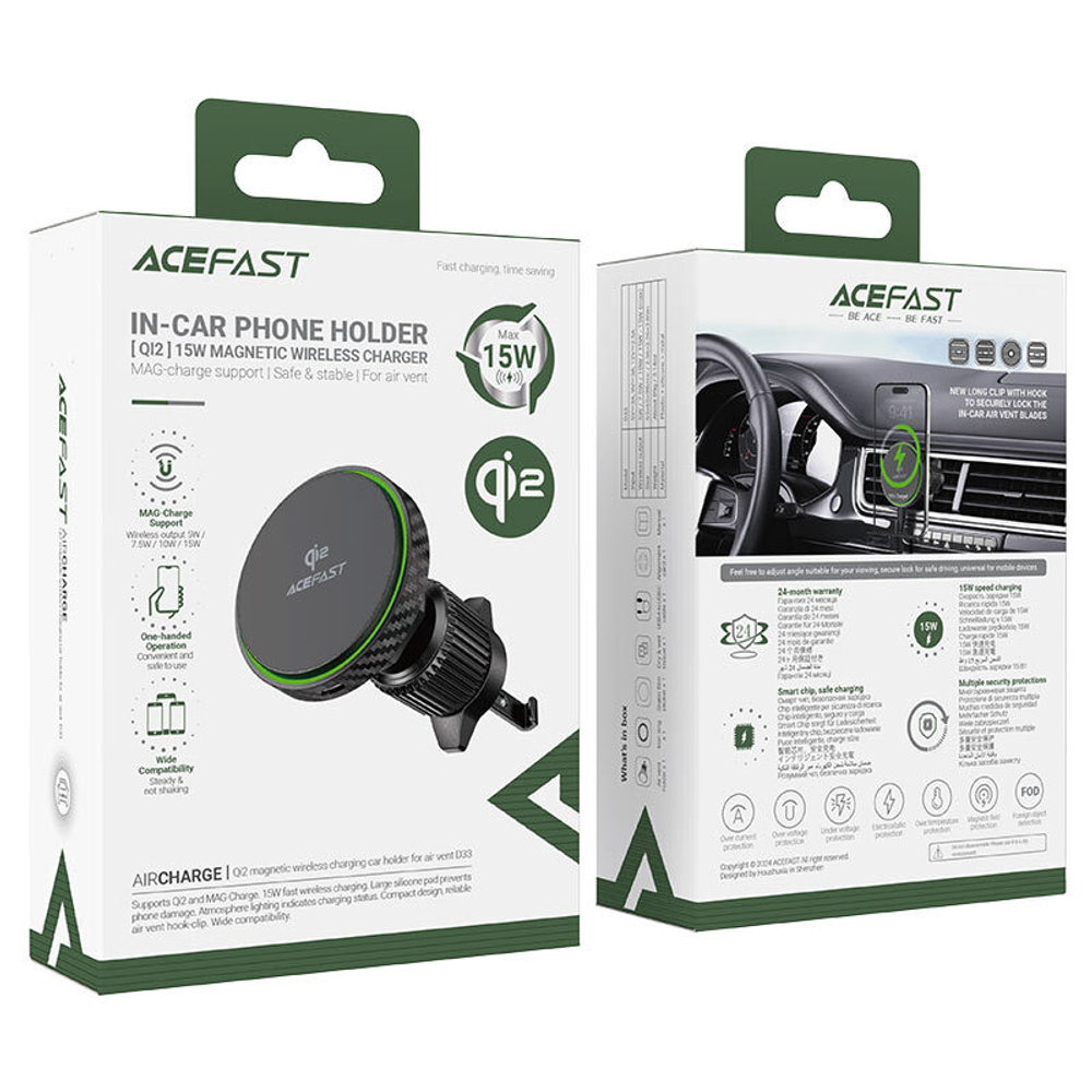 Беспроводное автомобильное ЗУ/Быстрая зарядка AceFast Qi 15W / автомобильный держатель