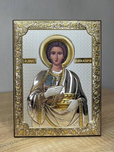 Пантелеймон, икона прямоугольная без рамки, красное дерево 120х160