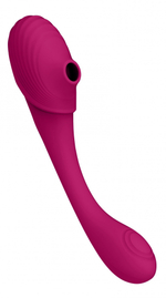 Розовый двусторонний гибкий импульсно-волновой вибромассажер Mirai - 23,4 см. (Цвет: розовый)