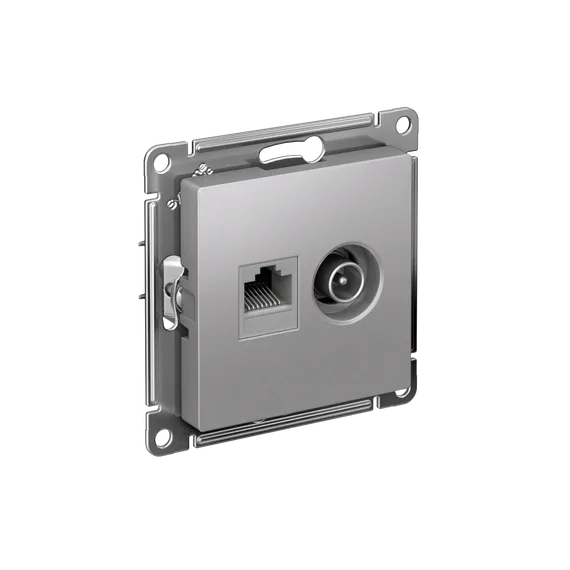 Розетка компьютерная + телевизионная 2-м СП AtlasDesign RJ45 кат.5E + TV механизм алюм. SE ATN000389