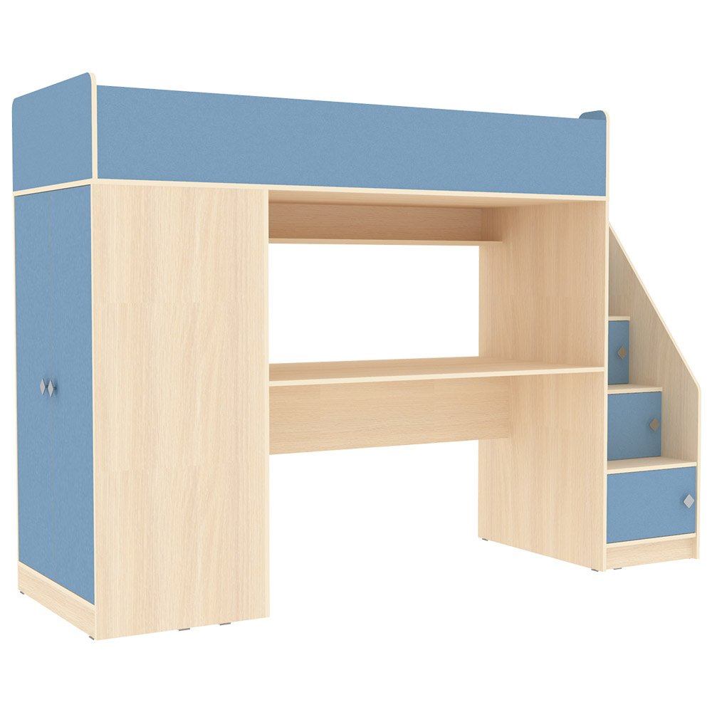 Кровать-чердак КарИВи Л-Ф606.3 75х190  Дуб Молочный Светло-синий, голубой
