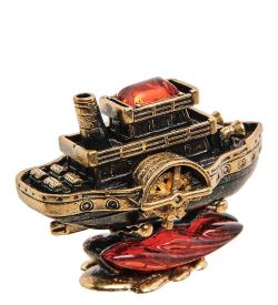 Народные промыслы AM-3012 Фигурка «Пароход» (латунь, янтарь)