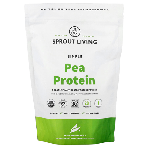 Sprout Living, Simple, органический гороховый протеин, без добавок, 454 г (1 фунт)