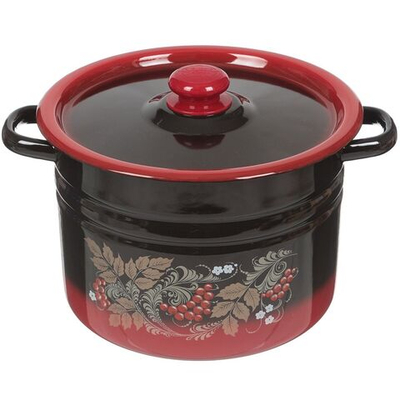 Кастрюля сталь, эмал, 8 л, с крыш, в асс, Сиб товары, С1620.38/С1620.36, красно-черная, индукц