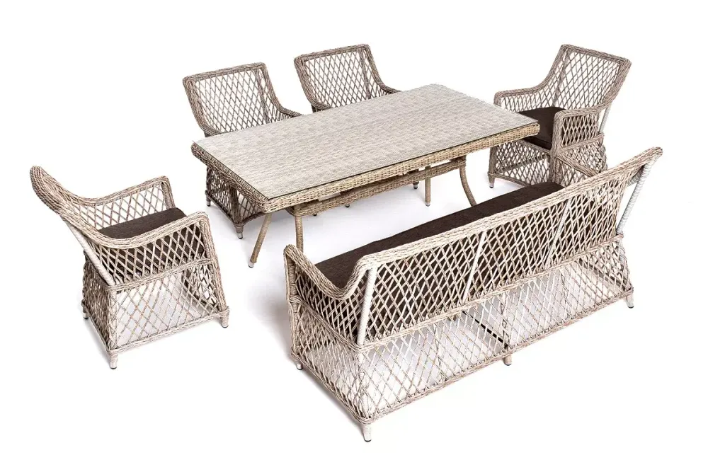 "Катания" обеденная группа плетеная на 6 персон, цвет бежевый