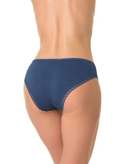 Хлопковые трусики-слипы с обработкой плоским кружевом (Размер: M) (Цвет: деним (грязно-синий))